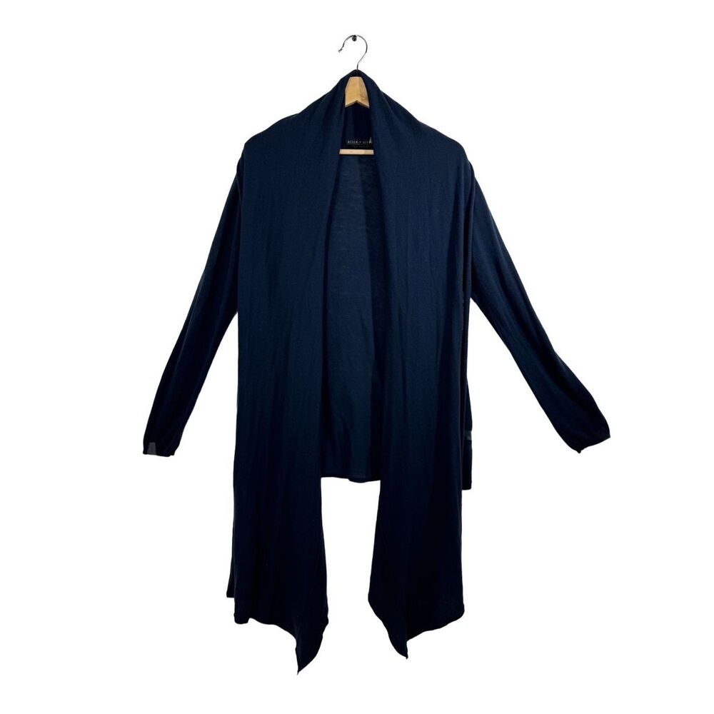 Alice + Olivia Blue Long Sleeve Wrap Cardigan Sweater Size M Asymmetrical Wool - Picture 1 of 14